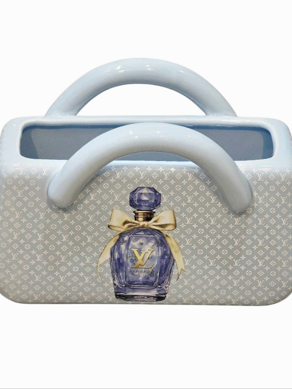Luxury Blue Ceramic Decorative Handbag Vase by Louis Vuitton